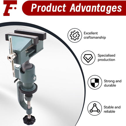 Findmall Universal Table Vise 3" Aluminum Swivel Bench Vise 360 Degrees Rotating Fit for Holding Small Parts in Jewelry Hobby Model Making Electronics and More
