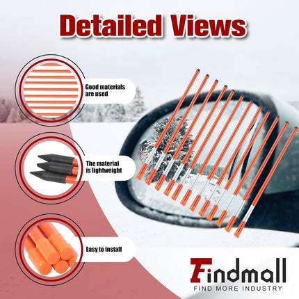 Findmall 100PCS 48inch Driveway Markers, 5/16 Diameter Snow Stakes, Orange Reflective Marker for Parking Lots, Walkways
