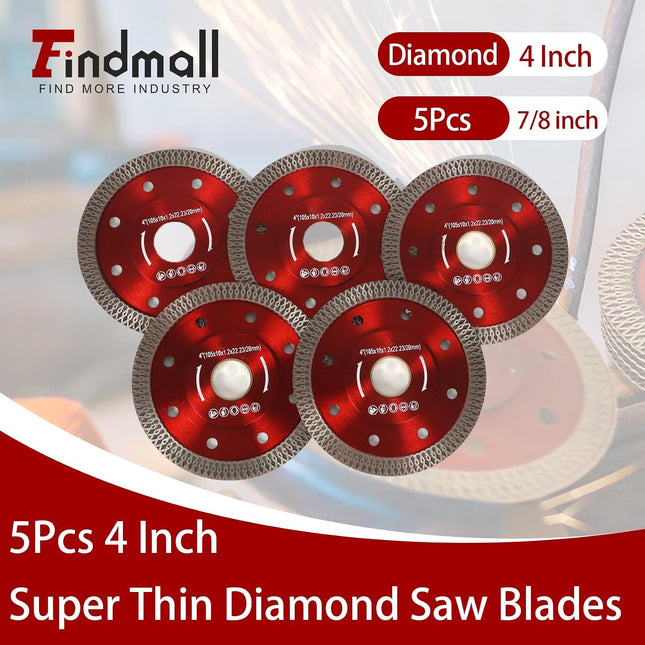 findmall 4 Inch Super Thin Diamond Porcelain Saw Blades for Ceramic Tile, Porcelain, Granite & Marble Cutting (5 Pack)