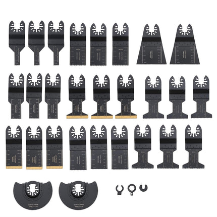 Findmall 31-Piece Universal Oscillating Saw Blade Set - High Carbon Steel and Titanium Bi-Metal Blades for Wood, Iron, Metal Cutting with Japanese Teeth and C-Clip Adapters