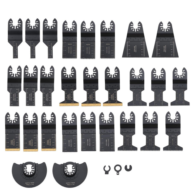 Findmall 31-Piece Universal Oscillating Saw Blade Set - High Carbon Steel and Titanium Bi-Metal Blades for Wood, Iron, Metal Cutting with Japanese Teeth and C-Clip Adapters