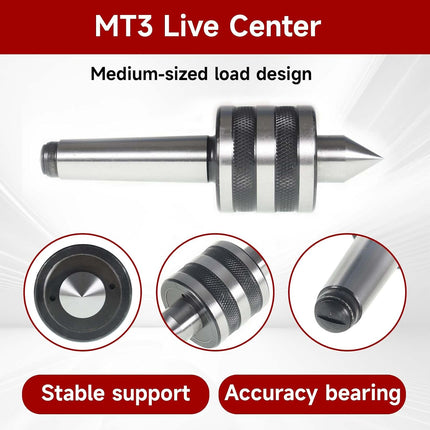 findmall MT3 Medium Duty Live Center 60 Degree Live Tailstock Center Fit for CNC Lathes, Ordinary Manual Lathes and High-Speed Lathes