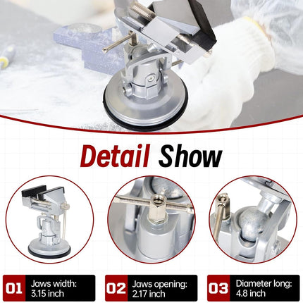 Findmall Suction Vacuum Base Vise Portable Base Vise 3.15" Jaw Width Pivots Multi-Angle Rotate 360° Fit for Various Smooth Work Surfaces