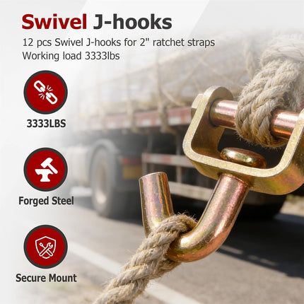 Findmall Swivel J-Hooks for 2 Inch Ratchet Straps, Heavy Duty Steel Rotating J Hooks 3333 Lbs Working Load for Truck Trailer Cargo Securing