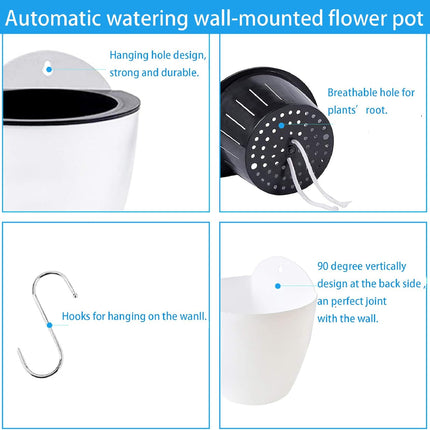 Findmall 7 Pack 3 Inch Self-Watering Wall Hanging Planters, Plastic Flower Pots with Hooks and Cotton Wick, Indoor Outdoor Hanging Pots for Herbs, Succulents and Flowers