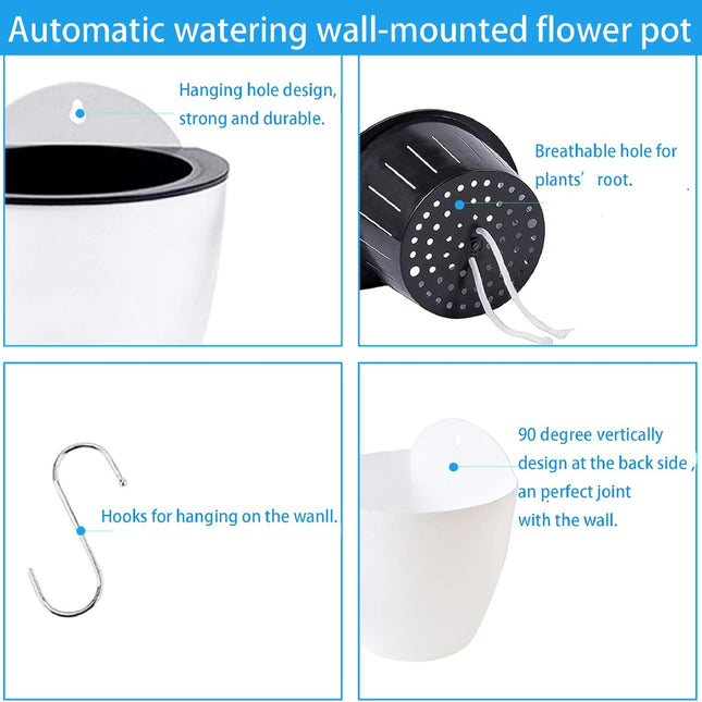 Findmall 7 Pack 3 Inch Self-Watering Wall Hanging Planters, Plastic Flower Pots with Hooks and Cotton Wick, Indoor Outdoor Hanging Pots for Herbs, Succulents and Flowers