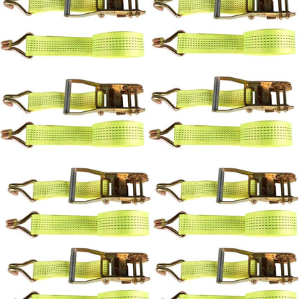 2Inch * 15Ft, 5000 Pound Heavy Duty Ratchet, Hooked Ratchet Sling Tool, Yellow, with a Load Capacity of 2250Kg, 8PCS