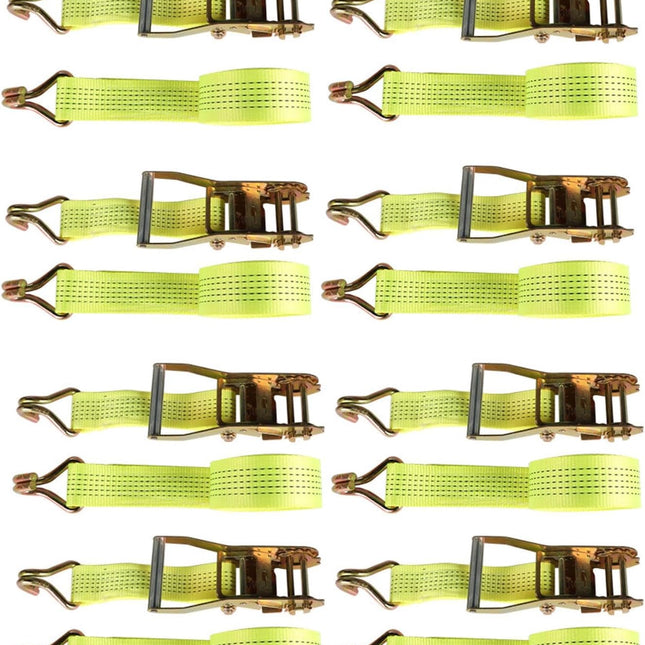 2Inch * 15Ft, 5000 Pound Heavy Duty Ratchet, Hooked Ratchet Sling Tool, Yellow, with a Load Capacity of 2250Kg, 8PCS