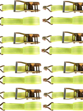 2Inch * 15Ft, 5000 Pound Heavy Duty Ratchet, Hooked Ratchet Sling Tool, Yellow, with a Load Capacity of 2250Kg, 8PCS