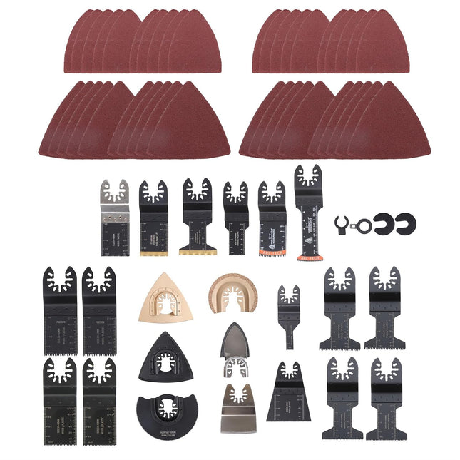 Findmall 104PCS Oscillating Tool Blades Kit with Titanium and Japanese Tooth - Wood Metal Cutting Blades and Sandpaper Accessories