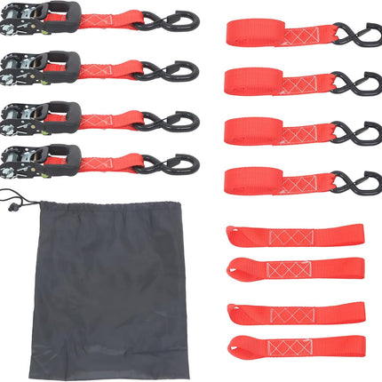 Findmall 4 Pack 1.6 Inch Ratchet Tie Down Straps 5208 lbs Break Strength Steel Polyester Cargo Straps with S Hooks for Motorcycle, ATV, Trailer, Truck and Moving