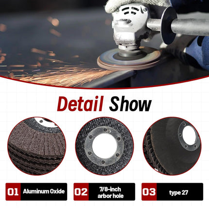 Findmall 10 PCS 4.5 Inch T27 Aluminum Oxide Flap Discs, 40/60/80 Grit Grinding Wheels with 7/8" Arbor for Angle Grinder Metal Polishing