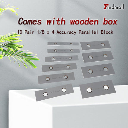 Findmall 10 Pair 1/8" x 4" Precision Parallel Block Set, ±0.0002" Hardened Alloy Steel Machinist Gage Gauge Tool Blocks with Storage Box