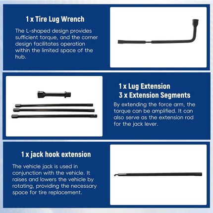 Findmall Spare Tire Lug Wrench Tool Kit for Jack Replacement for 2007-2015 Ram 2500 3500 with Case