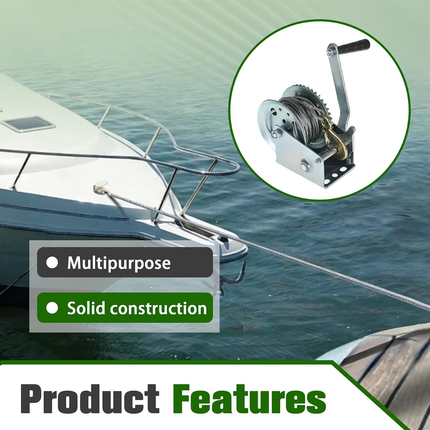 Findmall Boat Trailer Hand Winch with Steel Cable, Heavy Duty Manual Crank Gear Winch with Hook, High Carbon Steel Trailer Winch for Boat, Truck & ATV