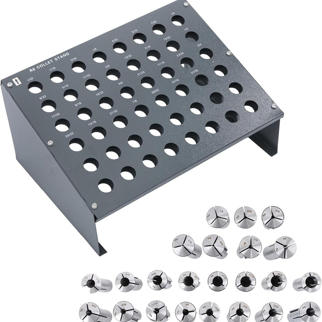 Findmall 23 Piece R8 Collet Set, 1/8 Inch to 7/8 Inch, With 48 Slot Collets Rack, High Grade Tool Steel