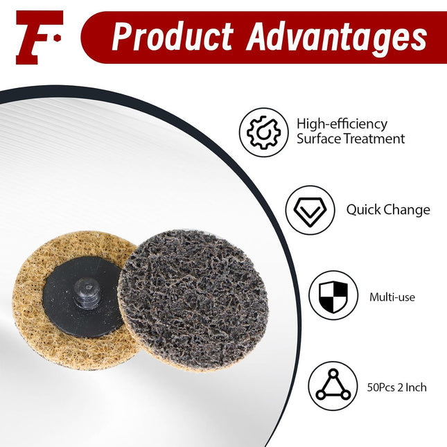 Findmall 50PCS 2" Quick Change Surface Conditioning Discs Aluminum Oxide Non-Woven
