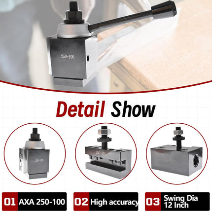 Findmall 6Pcs AXA 250-100 Tool Post Set CNC High Accuracy Piston Type Quick Change Tool Post Set Swing Dia 12 Inch