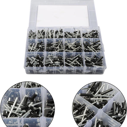 Findmall 500 Pcs Black Pop Rivets Assortment Kit - 14 SAE Sizes (3/32" - 3/16") Aluminum Blind Rivets with Mandrels for Metal, HVAC, Auto, DIY