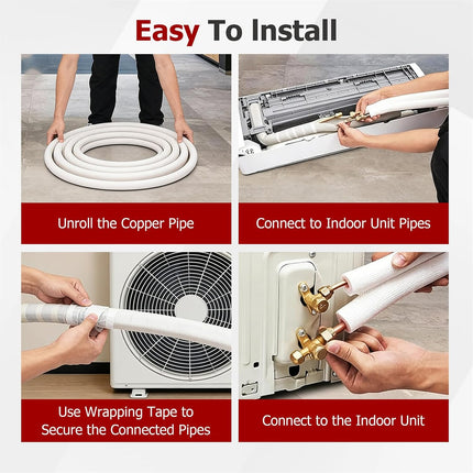 Findmall 50FT Air Conditioning Tubing Hose Extension 1/4 and 3/8 Insulated Red Copper Hoses Fit for Mini Split Air Conditioner