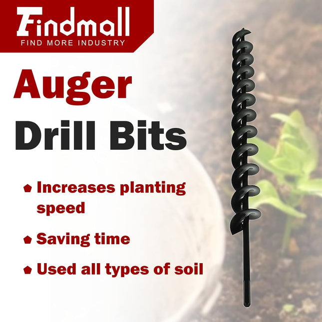 Findmall Auger Drill Bit, Earth Auger Bit for 3/8" Hex Drive Drill, 24 Inch Length Garden Planting Auger for Post Holes, Bulb Planting & Soil Digging