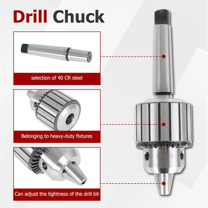 findmall JT3 Drill Chuck 3/16 Inch - 3/4 Inch Drill Press Chuck Super Heavy Duty with MT3 Shank Chuck Key