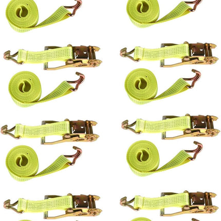 2Inch * 15Ft, 5000 Pound Heavy Duty Ratchet, Hooked Ratchet Sling Tool, Yellow, with a Load Capacity of 2250Kg, 8PCS