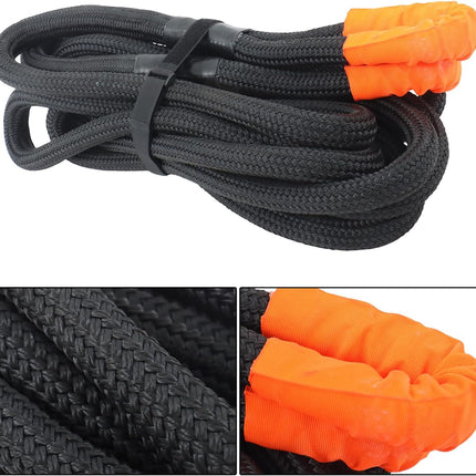 Findmall 1in x 30ft Power Recovery Rope, Nylon N66 Double-Layer Weaving, 34000 Pounds Breaking Strength, 30% Elasticity Offroad Power Strap for Truck ATV UTV Tractor, Black