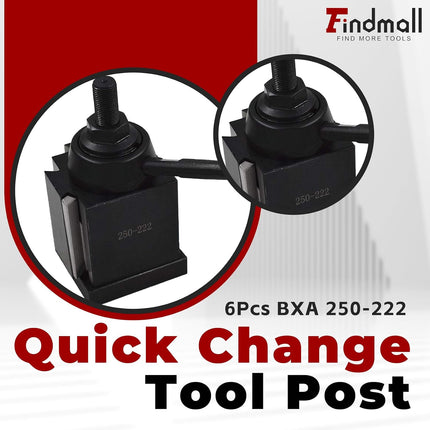 Findmall 6Pcs BXA 250-222 Tool Post Set BXA Wedge Type Quick Change Tool Post Turning and Facing Holders 10-15 Inch Swing