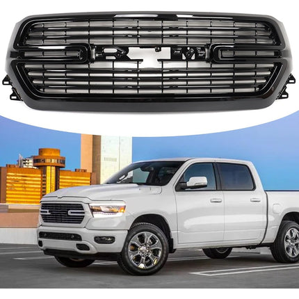 Findmall Front Bumper Mesh Grille Assembly Bright Black Frame without Mesh Base Replacement for R-a-m 1500 2019-2022