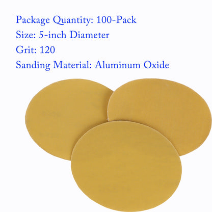 findmall Hook Loop Pads Sanding Disc 5-Inch NO-Hole 100Pcs Aluminum Oxide Round Flocking Sandpaper for Sanding Grinder Polishing Accessories (60 80 120 180 240 320) Grit (120grit)