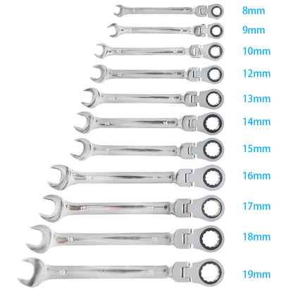 12pc 8-19mm Metric Flexible Head Ratcheting Wrench Combination Spanner Tool Set