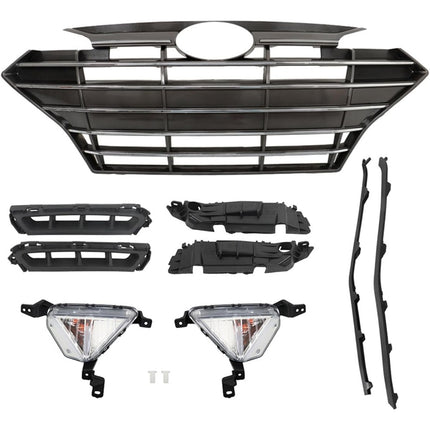 Findmall 9-Piece Front Grille and Trim Kit for 2019-2020 Hyundai Elantra Sedan, Black and Chrome