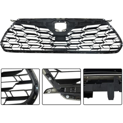 Findmall Front Upper Mesh Grille for 2020-2022 Toyota Highlander, Gloss Black, Without Camera Hole