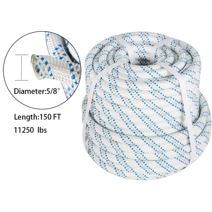 findmall 5/8 Inch x 150FT Double Braid Polyester Bull Rope 11250 lbs for Tree Pulling & Arborist Rigging