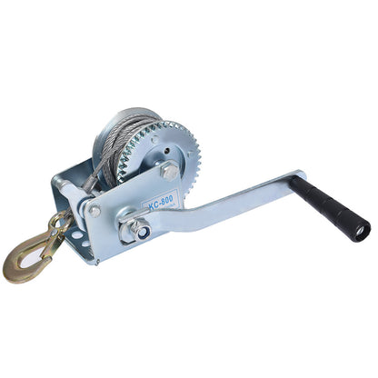 Heavy Duty Hand Winch 600Lbs Hand Crank Strap Gear with 8m Steel Wire Manual Operated Two-Way Ratchet ATV Boat Trailer Marine for Trailering or Loading Boats Personal Watercraft and Lawn Equipment