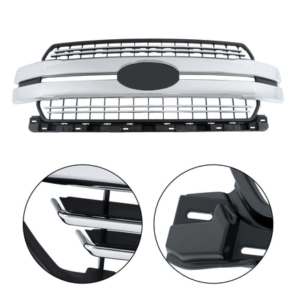 Findmall Front Grille Upper Chrome and Matte Black Mesh Style Replacement for F150 2018-2020 Replacement for Lariat Style