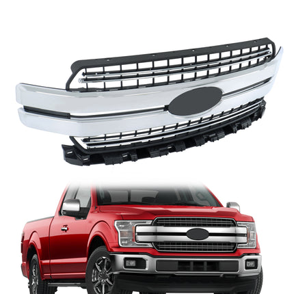Findmall Front Grille Upper Chrome and Matte Black Mesh Style Replacement for F150 2018-2020 Replacement for Lariat Style