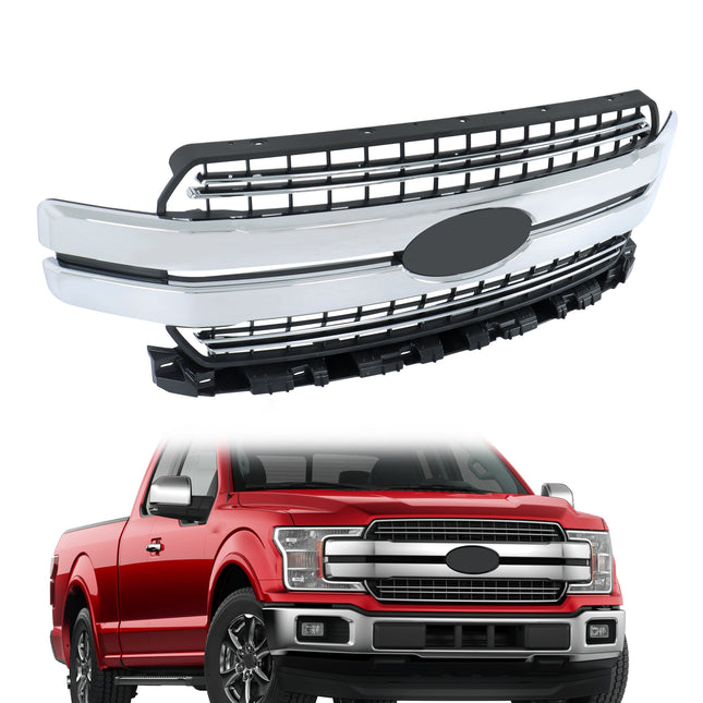 Findmall Chrome and Matte Black Mesh Front Upper Grille Lariat Style Replacement for F-150 2018-2020