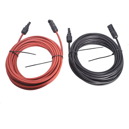 findmall 1 Pair of 30 Ft Black + Red Solar Panel Extension Cable Wire Connector 12AWG