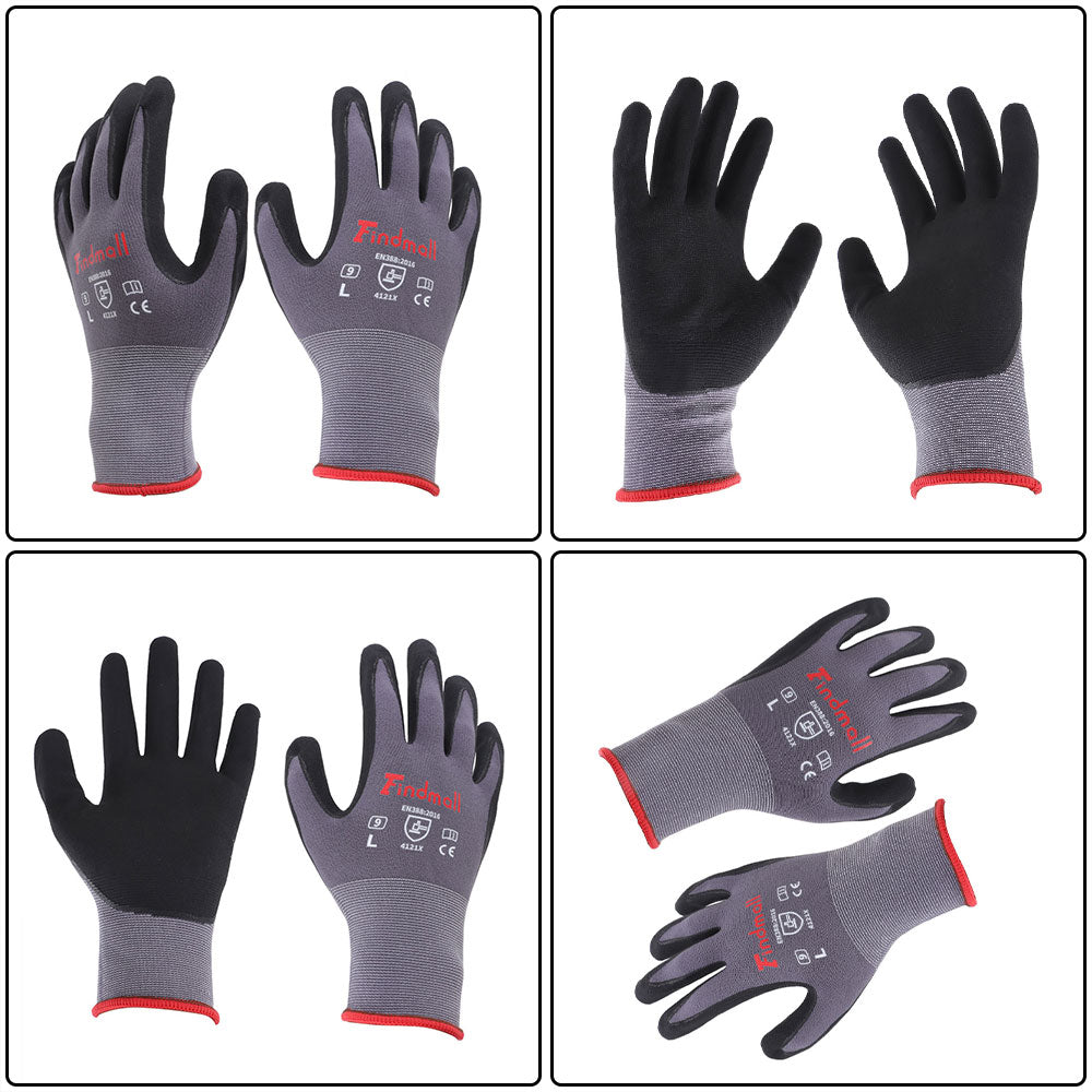 findmall Safety Work Gloves MicroFoam Nitrile Coated Foam Gloves L-Size/12 Pairs