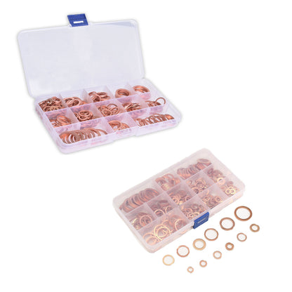 Brass Flat and Lock Washers 280pcs Assorted 12 Size Solid Copper Crush Washers Seal Flat Ring Hydraulic Fittings Set for Sump Plugs Water Fuel Hydraulic Fittings