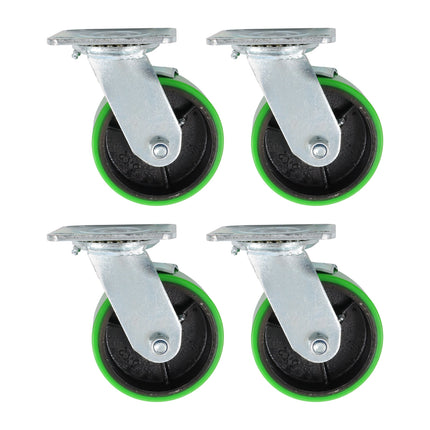Findmall 4 Pack 5" Polyurethane Swivel Caster Wheels with Double Lock Brake, Top Plate Mount Heavy Duty Casters for Platform Trucks, U-Boat Carts & Workbenches
