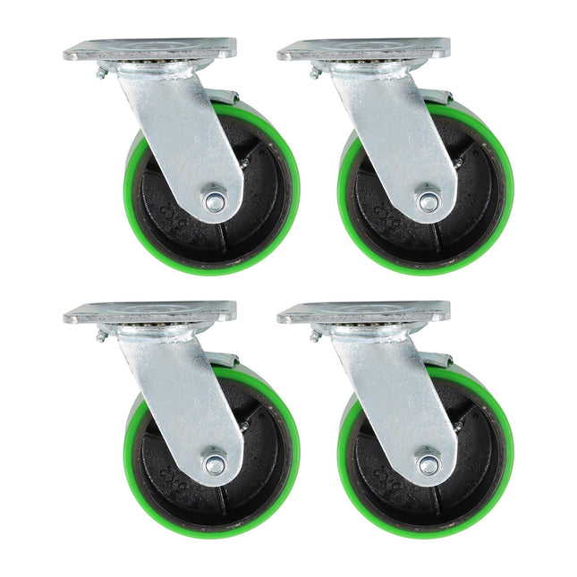 Findmall 4 Pack 5" Polyurethane Swivel Caster Wheels with Double Lock Brake, Top Plate Mount Heavy Duty Casters for Platform Trucks, U-Boat Carts & Workbenches