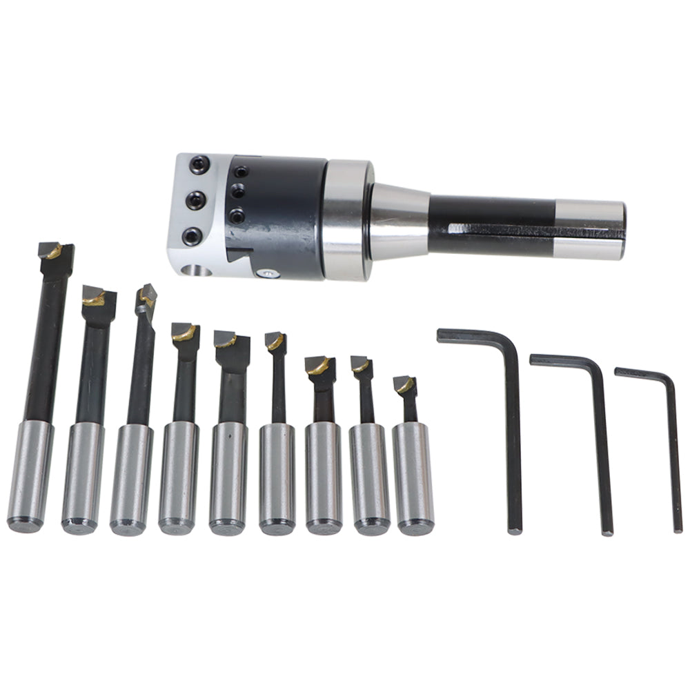 findmall 2" BORING HEAD WITH STRAIGHT R8 SHANK AND 9 PC 1/2" BORING BAR SET