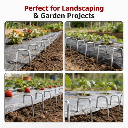 findmall Galvanized Garden Stakes & Gasket Set – Heavy Duty Landscape Staples for Weed Barrier Fabric, Ground Cover & Landscape Fabric