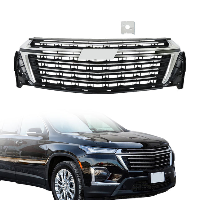 Findmall Front Upper Grille with Chrome Hood Trim Surround Replacement for Traverse 2022-2023
