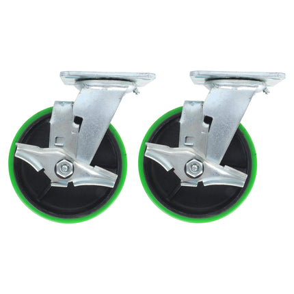 Findmall 2 Pack 6 Inch Polyurethane Swivel Caster Wheels with Total Lock Brake, Plate Mount, Heavy Duty Replacement Casters for Toolboxes, Workbenches & Industrial Equipment