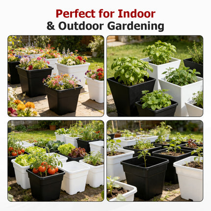 findmall 10PCS Square Black/ White Nursery Pots – Durable Plastic Plant Pots for Seedlings, Soil Plants & Garden Growing Containers