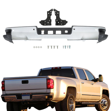 Findmall Chrome Rear Step Bumper Assembly for 2014-2018 Chevrolet Silverado 1500 and GMC Sierra 1500